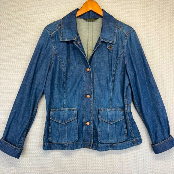 Eddie Bauer Denim Barn Coat Chore Jacket Jean Women Tall Large Cottagecore Barn - Picture 1 of 11